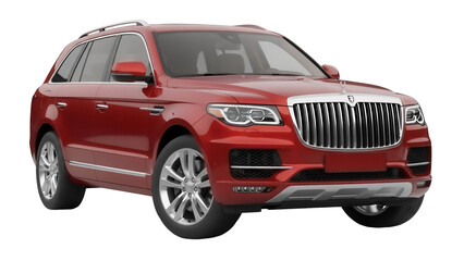 Red SUV car isolated PNG on transparent background, luxury vehicle for transportation and automotive design projects, studio shot © Johnson
