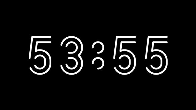 Countdown digital timer from 54 minute to 53 minute on black background suitable for time management, productivity, deadlines, presentations