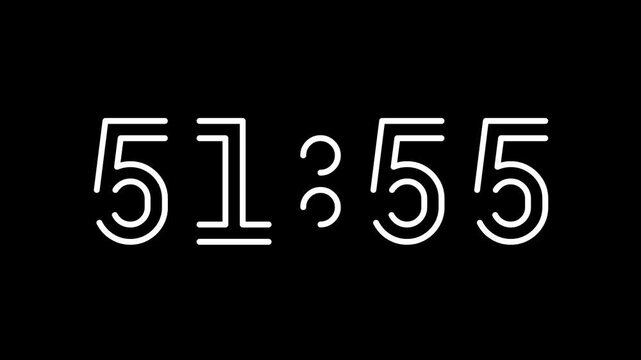Countdown digital timer from 52 minute to 51 minute on black background suitable for time management, productivity, deadlines, presentations