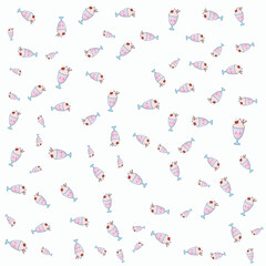 Cute Kawaii Strawberry Milkshake Sundae Seamless Pattern with Cherry in Glass Vector Background