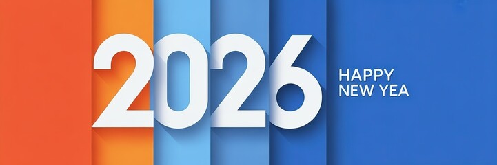 Vibrant 2026 New Year Greeting Card Design with Bold Typography and Colorful Gradient Background Ideal for Celebration Invitations and Holiday Marketing Materials