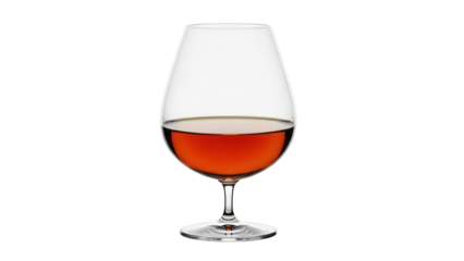 Cognac in snifter glass isolated PNG on transparent background, amber liquor in elegant glassware for bar and restaurant use
