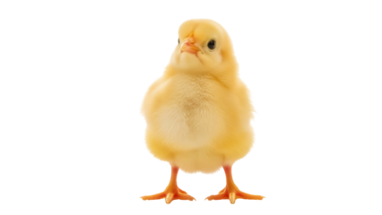 Adorable fluffy yellow chick isolated on transparent PNG, cute baby chicken for Easter and spring designs, farm animal