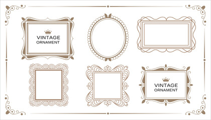 Vintage ornamental frames with floral patterns and crowns