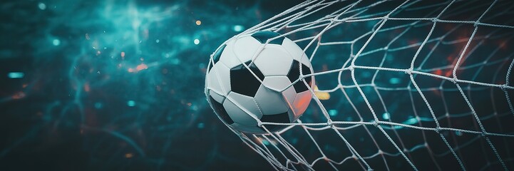 Soccer Ball in Net Anticipating 2026 World Cup with Vivid Lighting and Dynamic Energy