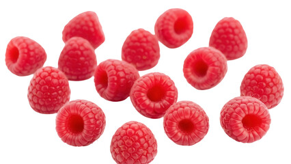 Fresh red raspberries isolated PNG, delicious and juicy summer fruit on transparent background for...
