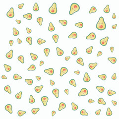 Cute Kawaii Avocado Seamless Pattern on White Background Vector Illustration