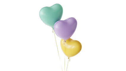 Pastel heart balloons PNG isolated on transparent background, cute party decoration for birthday...