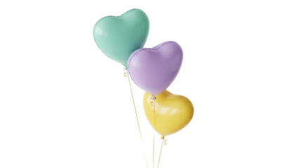 Pastel heart balloons PNG isolated on transparent background, cute party decoration for birthday and Valentine s Day celebration