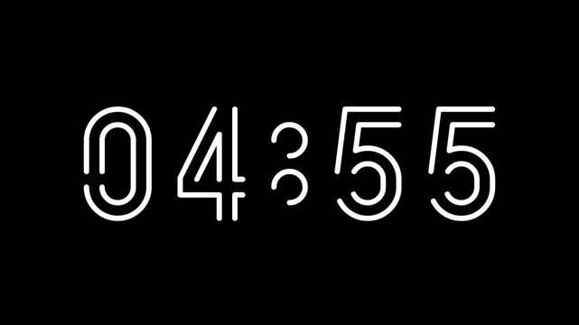 Countdown digital timer from 5 minute to 4 minute on black background suitable for time management, productivity, deadlines, presentations