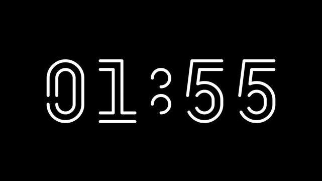 Countdown digital timer from 2 minute to 1 minute on black background suitable for time management, productivity, deadlines, presentations