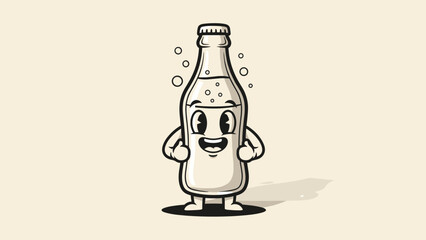 Cute Cartoon Soda Bottle Character with Bubbles Illustration