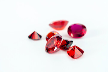 Red Ruby gemstone isolate on white background, close up shot