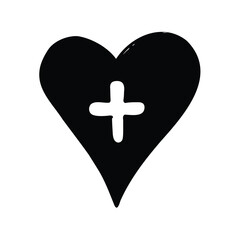 Obraz premium Black Heart with White Plus Symbol Illustration for healthcare or love concept