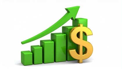 Fototapeta premium Financial Ascent: A photorealistic rendering showcases financial prosperity with a dynamic chart and golden currency symbol, symbolizing growth and success in the realm of business.