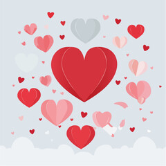 Romantic Valentine background with floating heart elements in flat vector style. Ideal for banners, posters, social media, greeting cards, and seasonal love-themed designs.