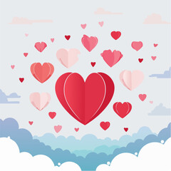 Romantic Valentine background with floating heart elements in flat vector style. Ideal for banners, posters, social media, greeting cards, and seasonal love-themed designs.