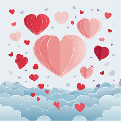 Romantic Valentine background with floating heart elements in flat vector style. Ideal for banners, posters, social media, greeting cards, and seasonal love-themed designs.