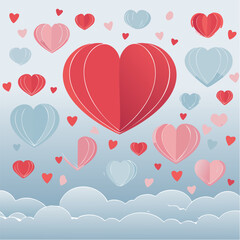 Romantic Valentine background with floating heart elements in flat vector style. Ideal for banners, posters, social media, greeting cards, and seasonal love-themed designs.