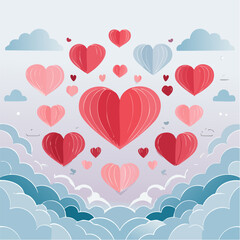Romantic Valentine background with floating heart elements in flat vector style. Ideal for banners, posters, social media, greeting cards, and seasonal love-themed designs.