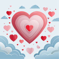 Romantic Valentine background with floating heart elements in flat vector style. Ideal for banners, posters, social media, greeting cards, and seasonal love-themed designs.