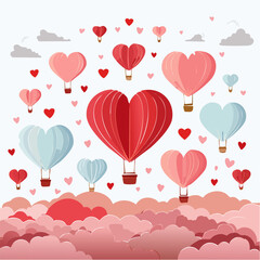 Romantic Valentine background with floating heart elements in flat vector style. Ideal for banners, posters, social media, greeting cards, and seasonal love-themed designs.
