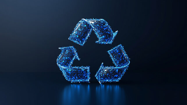 Recycling icon symbolizing sustainable industry and waste data management, with natural shadow and cyber technology aesthetic, seamless loopable abstract design for digital use.
