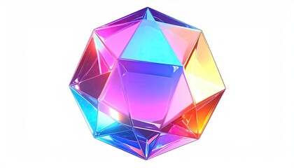Geometric gem with colorful, refractive facets against a white background