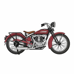 Vintage Classic Motorcycle Vector Illustration - Retro Maroon Motorbike
