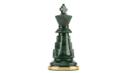 Green marble chess king isolated PNG on transparent background, luxury game piece for strategy and intellectual pursuits