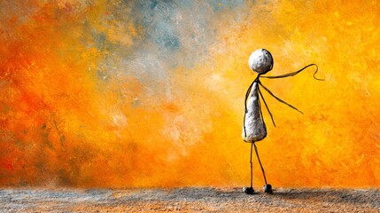 Expressive stick figure art with warm abstract background conveying emotion and movement