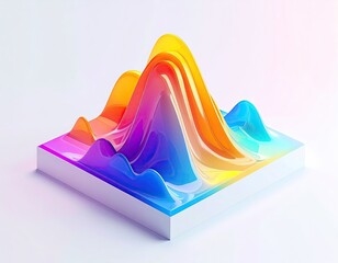 3D-rendered abstract colorful waveform, on white platform, gradient hues