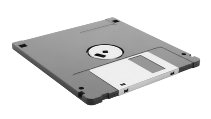 Gray 3 5 inch floppy disk isolated PNG, vintage computer storage media for data backup and retro technology concepts