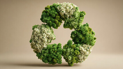 Recycling icon symbolizing sustainable industry and waste data management, with natural shadow and cyber technology aesthetic, seamless loopable abstract design for digital use.
