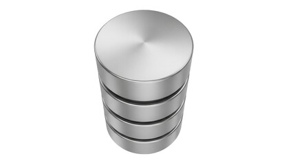 Silver metal database storage isolated PNG, server stack data center concept for technology and cloud computing on transparent background