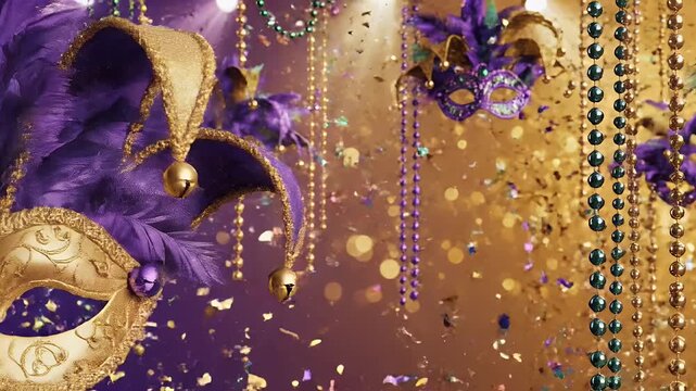 Mardi Gras carnival wallpaper with festive beads masks confetti sparkle celebration