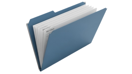 Blue file folder with documents isolated PNG, office supplies for organization and storage on transparent background