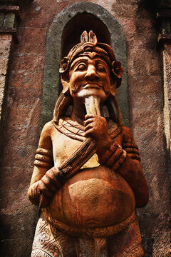 Traditional Hindu statue at temple exterior in Bali Indonesia