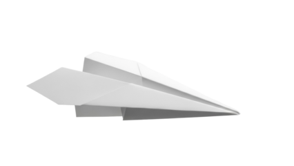 Paper airplane PNG isolated on transparent background, origami aircraft for travel and childhood themes, simple folded toy for creativity