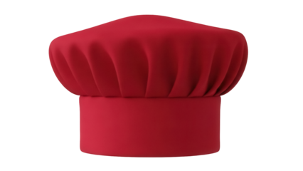 Red chef hat PNG isolated on transparent background, professional kitchen headwear for cooking and culinary arts