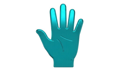 Obraz premium Turquoise hand with five fingers isolated PNG, symbol of stop or high five on transparent background, graphic element for design