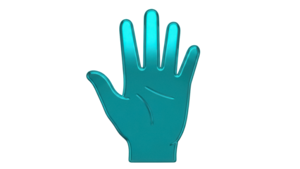 Turquoise hand with five fingers isolated PNG, symbol of stop or high five on transparent background, graphic element for design