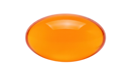 Shiny orange gel capsule isolated PNG on transparent background, single vitamin supplement for health and wellness