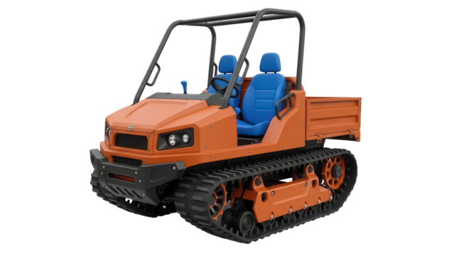 Orange tracked carrier PNG isolated on transparent background, all-terrain vehicle for construction and agriculture, utility vehicle - Powered by Adobe