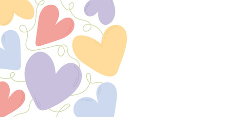 Pastel-colored hearts on a white background. A cute Valentine's Day design element with space for text reflecting the concept of love and romance.