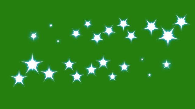 Twinkle sparkle stars bright star glitter white cartoon, flat vector doodles style stars blinking, star twinkling sparkle animation light effect on transparent green screen background, 4K overlay