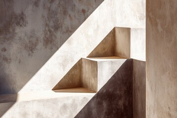 Minimalist Abstract Wall Surface with Natural Sunlight Forming Soft Geometric Shadows in a Calm Muted Tonal Composition
