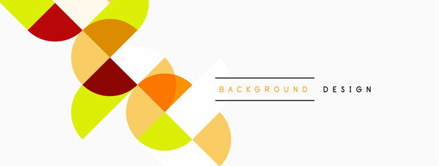 Abstract geometric shapes overlap, creating vibrant color scheme. Background includes text background design. Simple, modern aesthetic.