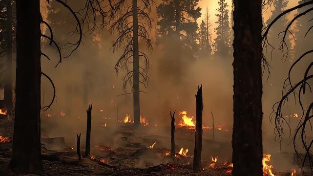 Wildfire Prevention Efforts in Forest Environment with Firefighters Taking Action
