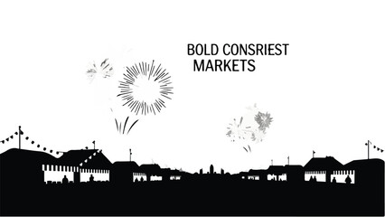 Fototapeta premium Celebratory fireworks illuminate a town's silhouette, marking a moment of bold market success.